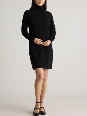 Quince Mongolian Cashmere Turtleneck Sweater Dress Black M